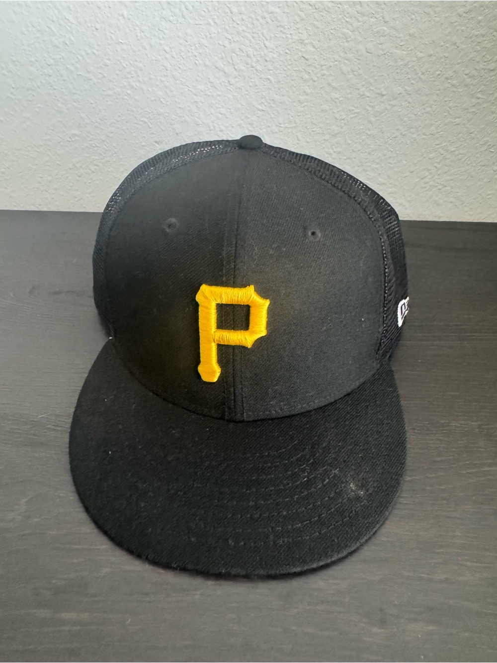 New Era Black with Yellow Pittsburgh Mesh Cap - Size 8